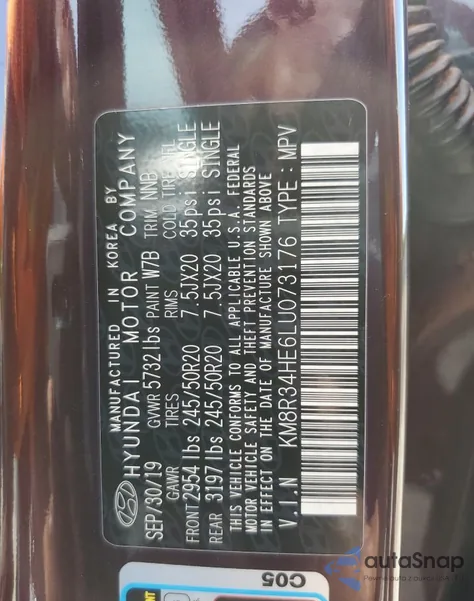 2020 Hyundai Palisade Sel z USA, uszkodzony, nr VIN KM8R34HE6LU073176